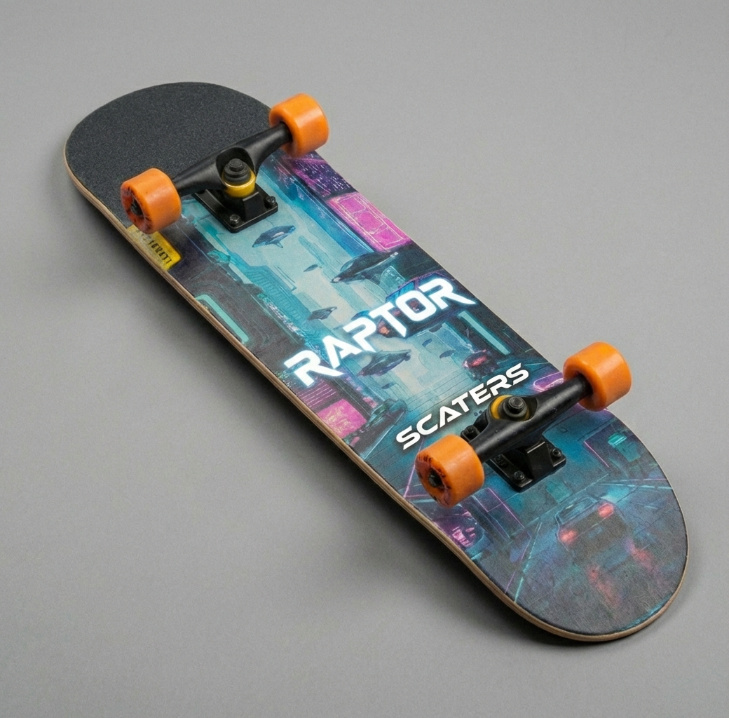 Scaters Raptor Skateboard - Full Angled View